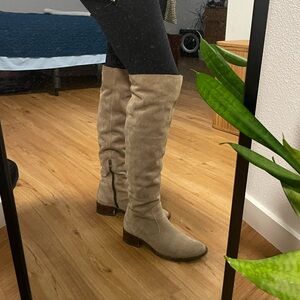 Born Taupe Suede Over-the-Knee Boots with Low Heel